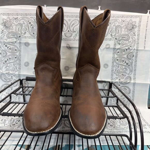 Justin Roper Youth Size 1D US Brown Leather Cowboy Western Boots 3410Y - Picture 4 of 9